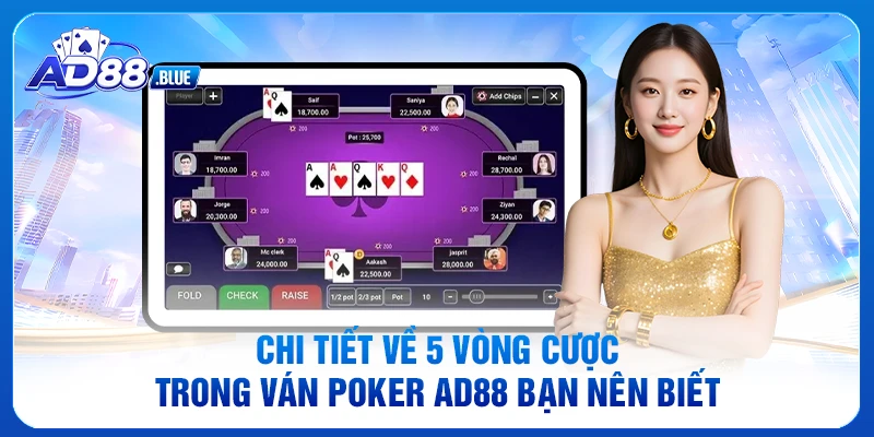 Chi tiết về 5 vòng cược trong ván Poker AD88 bạn nên biết
